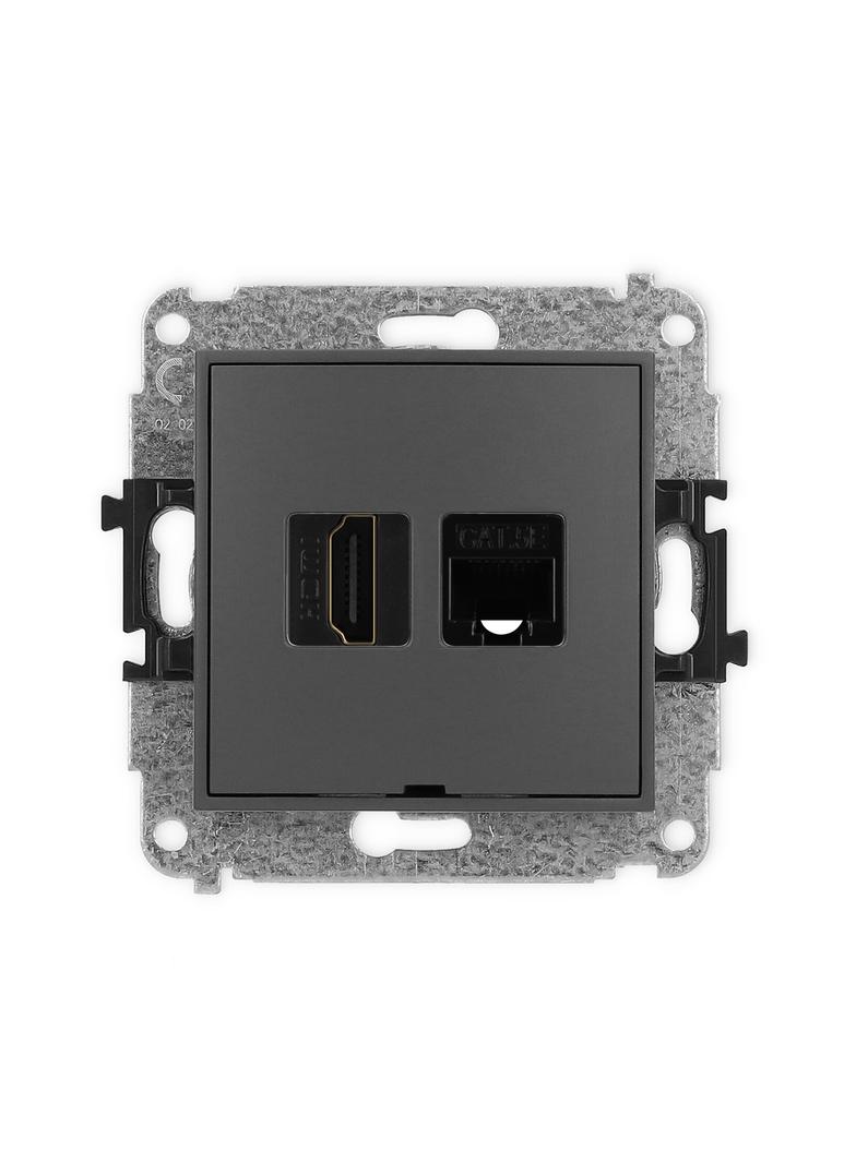 MINI Mechanizm gniazda pojedynczego HDMI 2.0 + gniazda komp. poj. 1xRJ45, kat. 5e, 8-stykowy, bez po