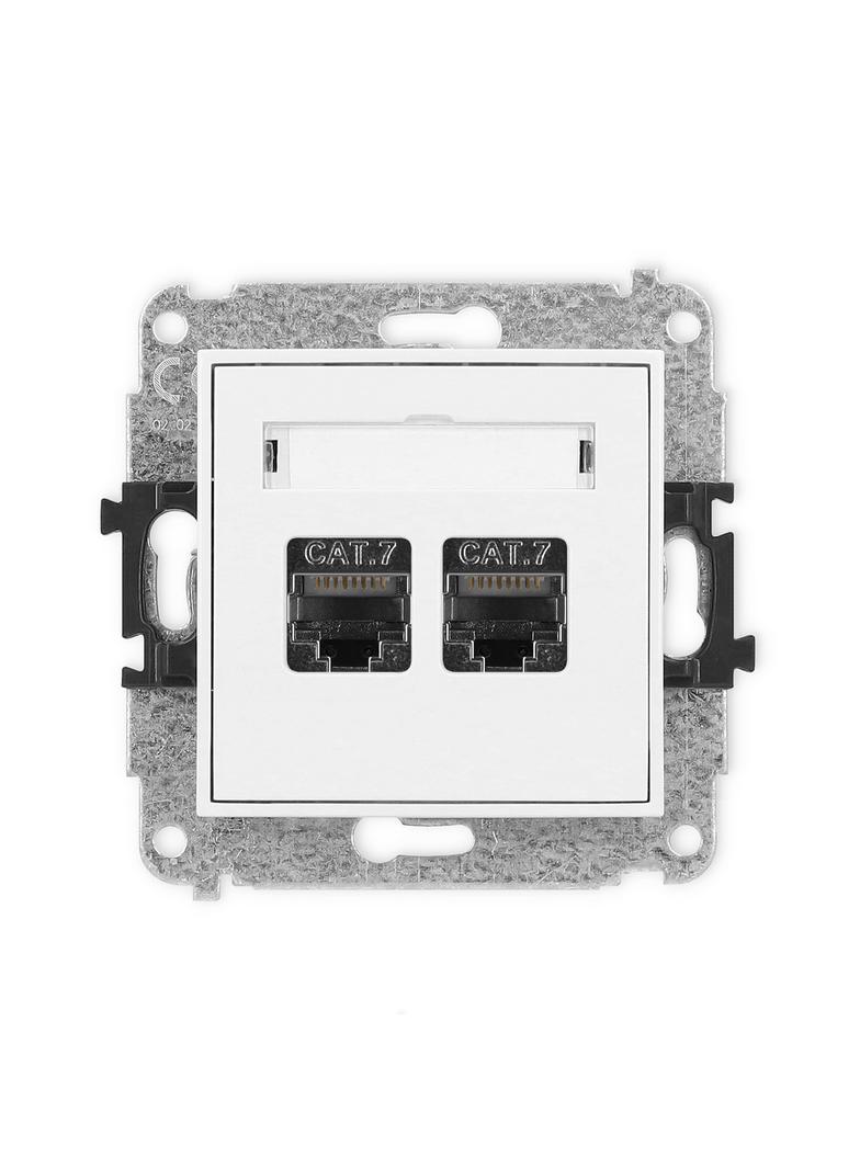 ICON Mechanizm gniazda komputerowego podwójnego 2xRJ45, kat. 7, ekranowany, 8-stykowy biały
