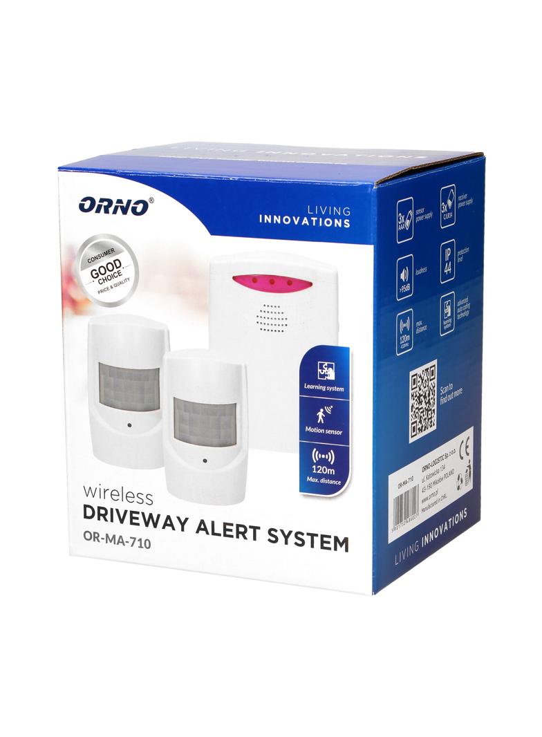 Zestaw czujników ruchu z sygnalizacją bezprzewodową IP44,120m learning system bateryjny OR-MA-710 OR