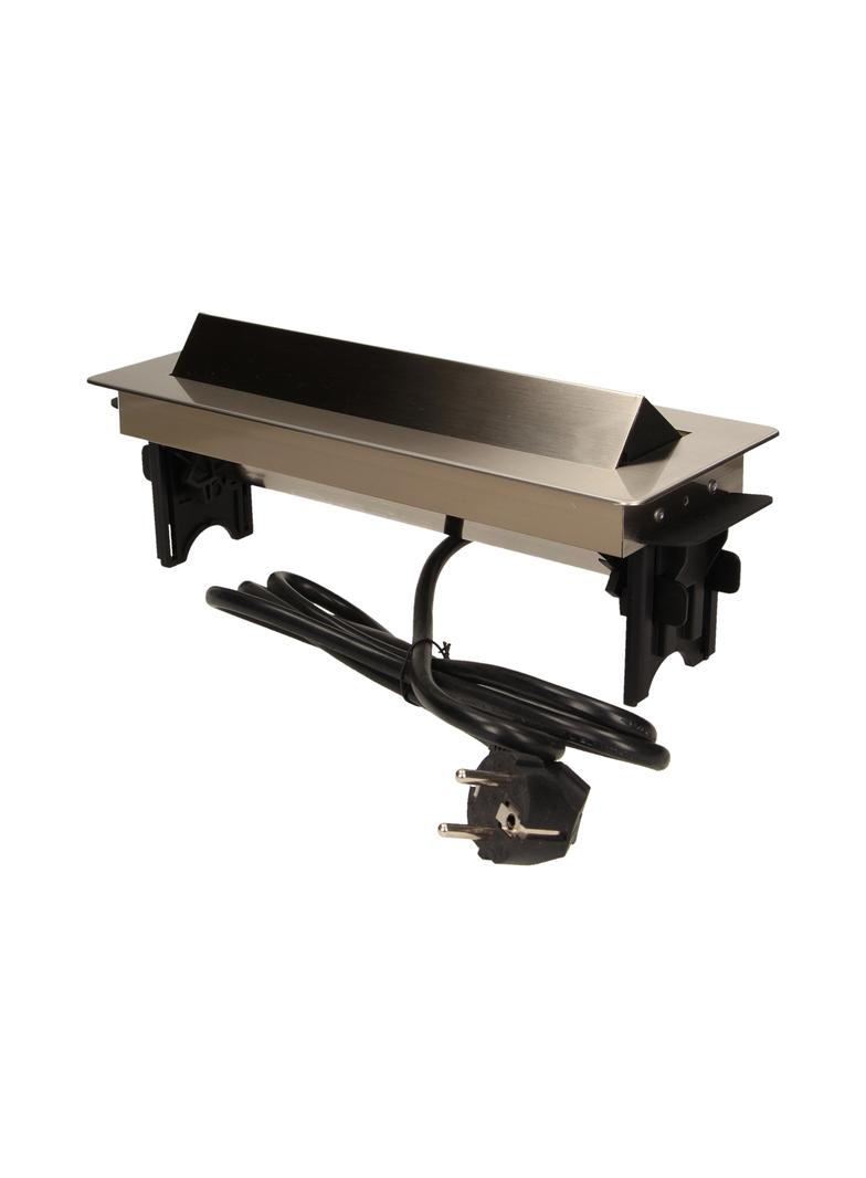 Gniazdo meblowe wpuszczane w blat w niklowanej obudowie z ładowarką USB i przewodem 1,8m 3x2P+Z 2xUS