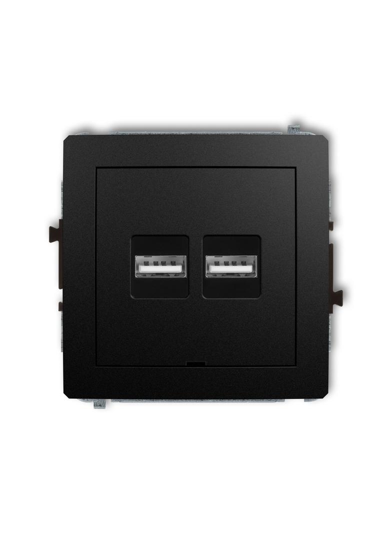 DECO Mechanizm ładowarki USB podwójnej 2xUSB A, 15,5W max., 5V, 3.1A, bez pola opisowego czarny mat