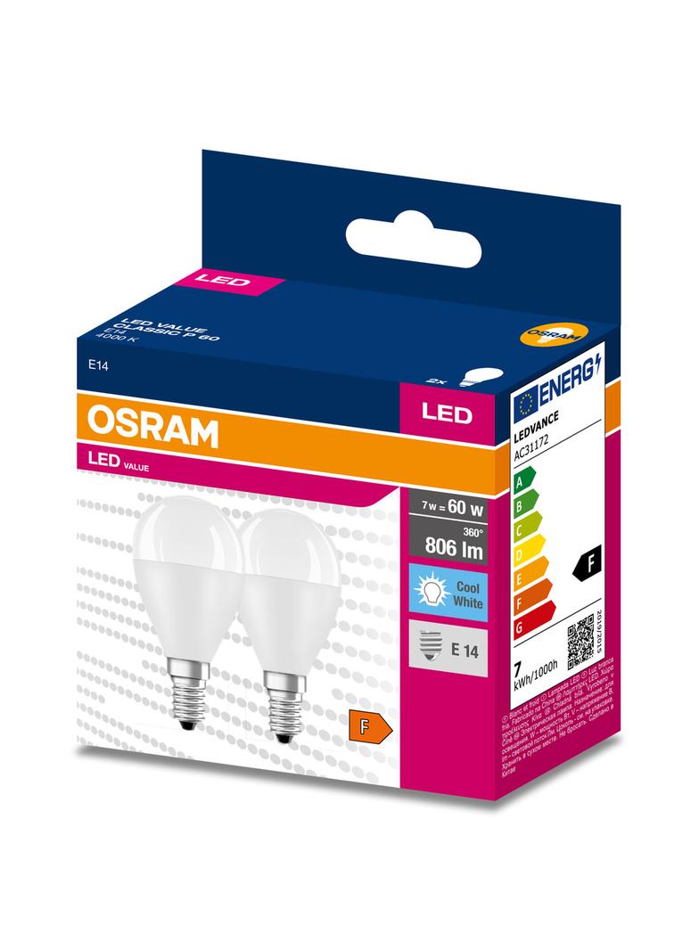 Żarówka LED x2 P45 Kulka E14 6.5W = 60W 806lm 4000K Neutralna 150° VALUE CLASSIC Osram