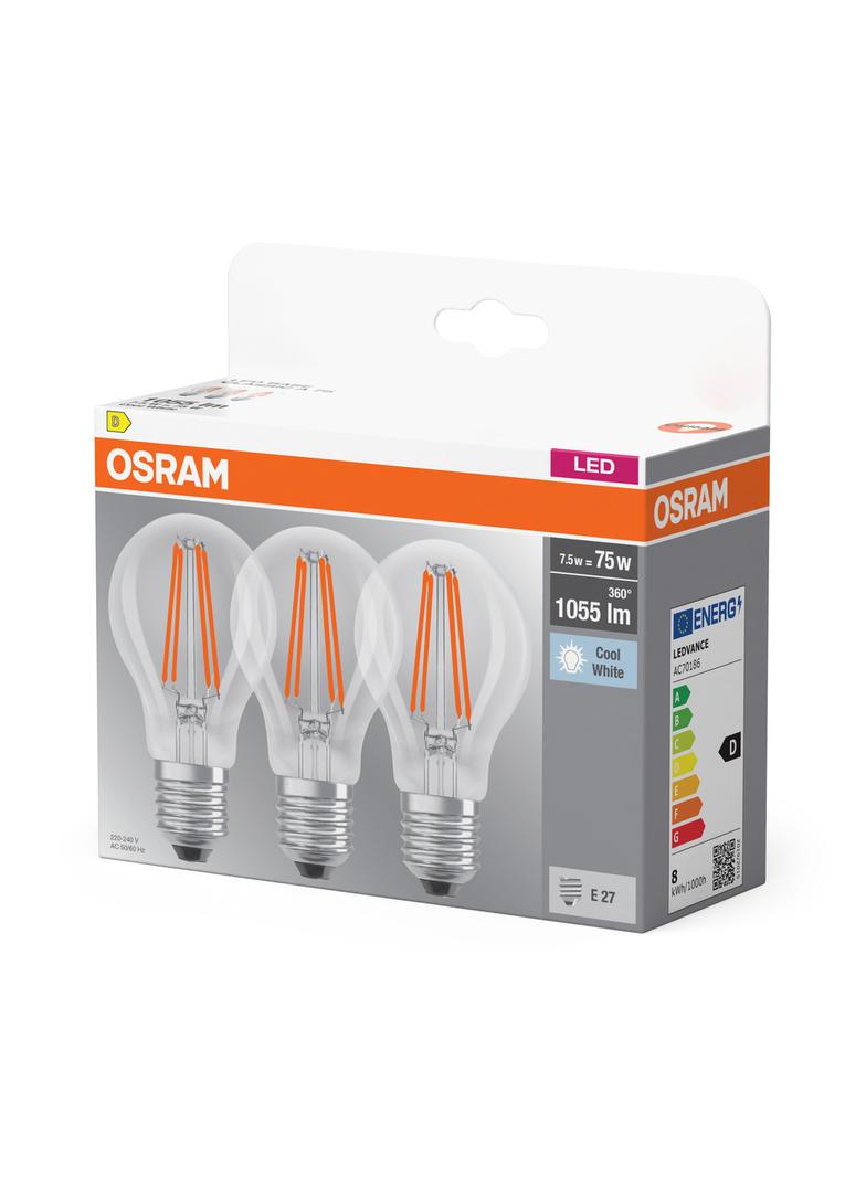 Żarówka LED x3 A60 E27 7.5W = 75W 1055lm 4000K Neutralna 300° BASE Osram