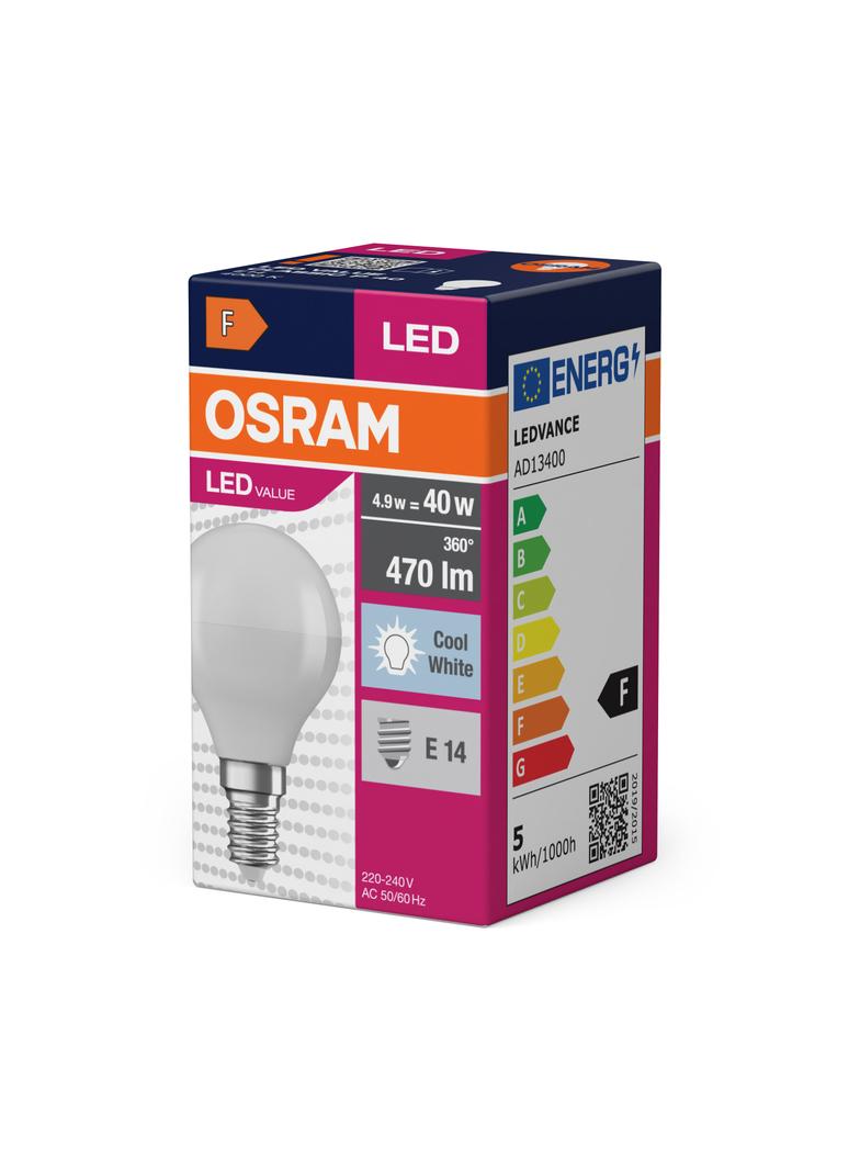 Lampa LED VALUE Classic P40 non-dim plastik 4,9W 840 E14