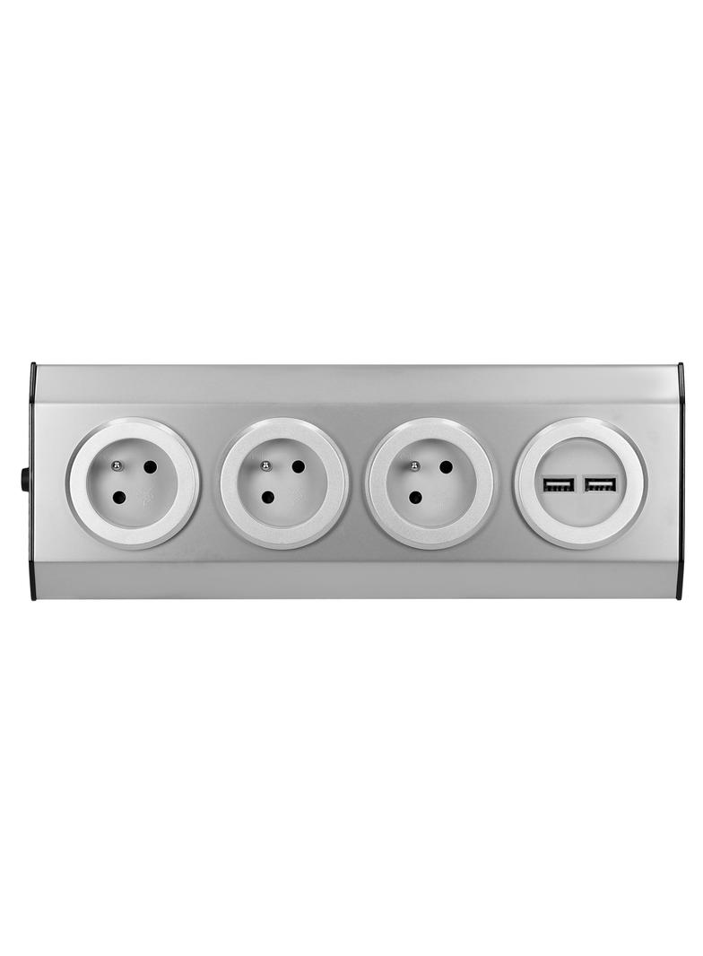 Gniazdo meblowe, kuchenne montowane na rzepy, z ładowarką USB - 3x2P+Z, 2xUSB, INOX. FS-3 ORNO