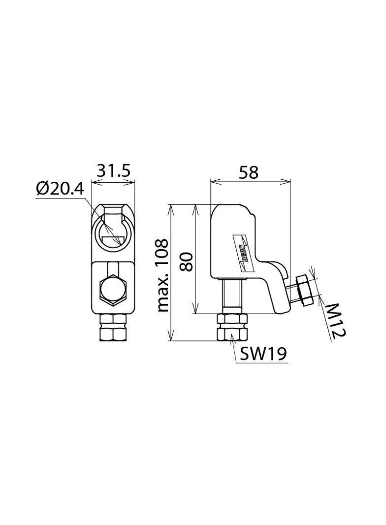 Zacisk kołpakowy zwykły, 25-120 mm2, fi 20 mm, złącze 6-kątne
