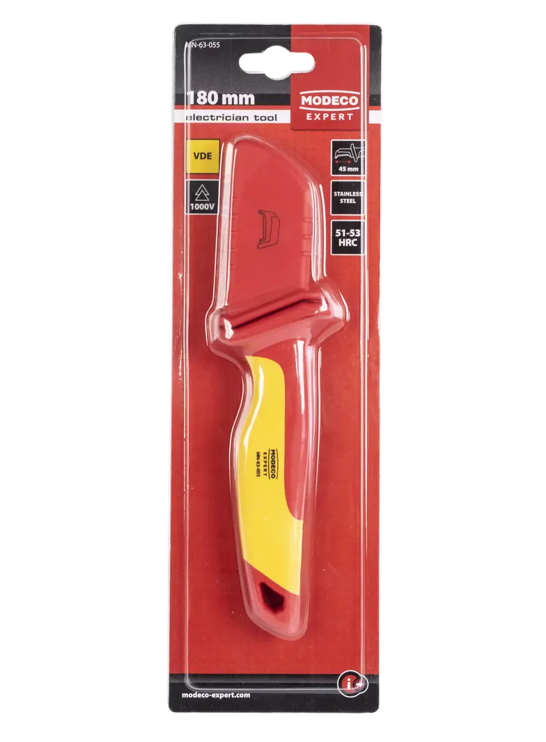 Izolowany nóż dla elektryka ostrze hakowe ze stopką 180mm VDE MN-63-055 RAWLPLUG