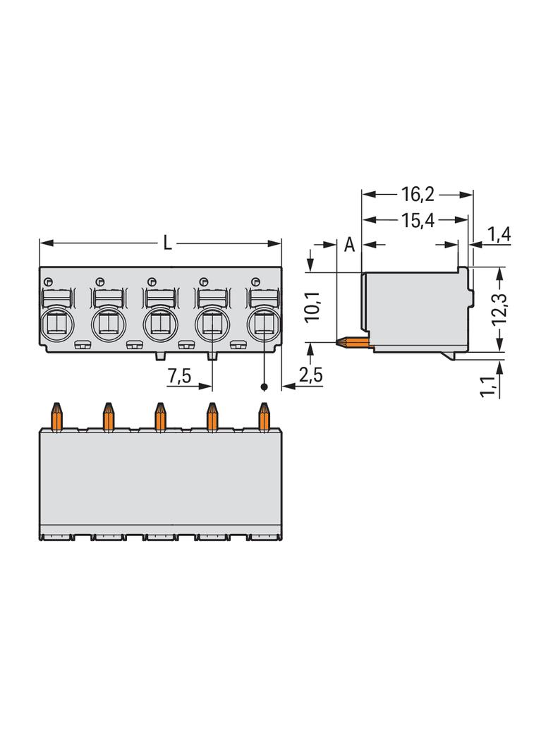 Gniazdo picoMAXeCOM raster 7,5mm 4‑biegunowe z prostymi pinami lutowniczymi z płytką 2092‑3154 /100szt./ WAGO