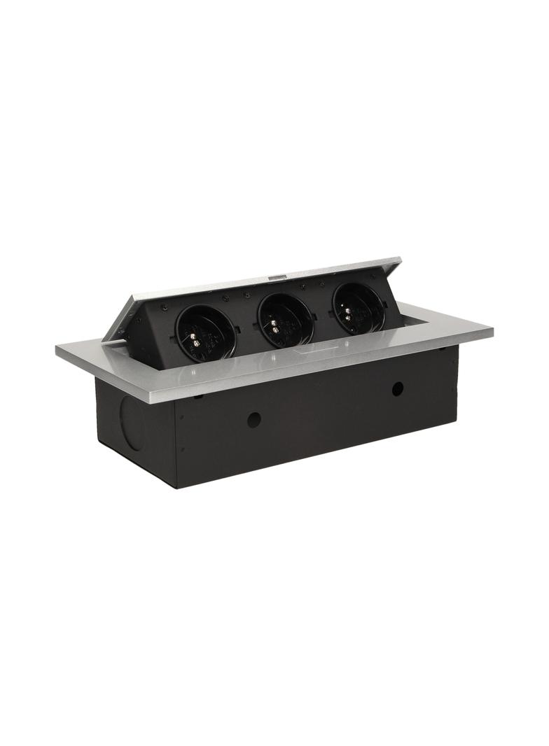 Gniazdo meblowe wpuszczane w blat z grubym rantem 3x2P+Z srebrne OR-AE-1335/G ORNO