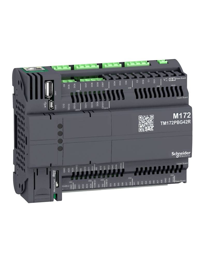 Modicon M172, Sterownik PLC HVAC, 12 DI, 12 AI, 12 DO, 6 AO, Ethernet, CAN, RS485, USB mini A/B, µSD