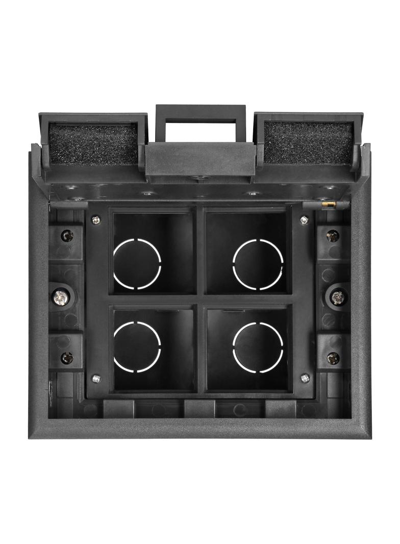 Puszka podłogowa na gniazda modułowe 4 x 45x45mm lub 8 x 22,5x45mm, pokrywa: stal nierdzewna, czarna