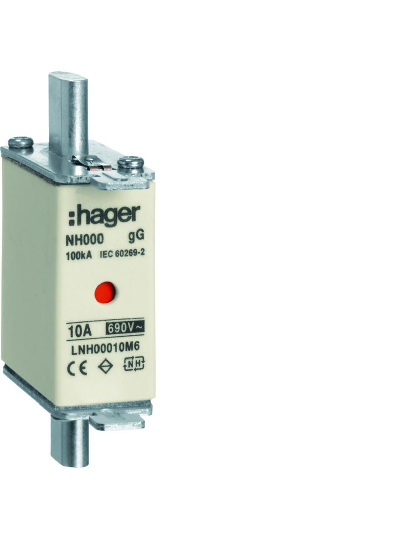 Wkładka bezp. nożowa NH00 wsk.podw. uchwyt nieiz. gG 10A 690VAC LNH00010M6 HAGER