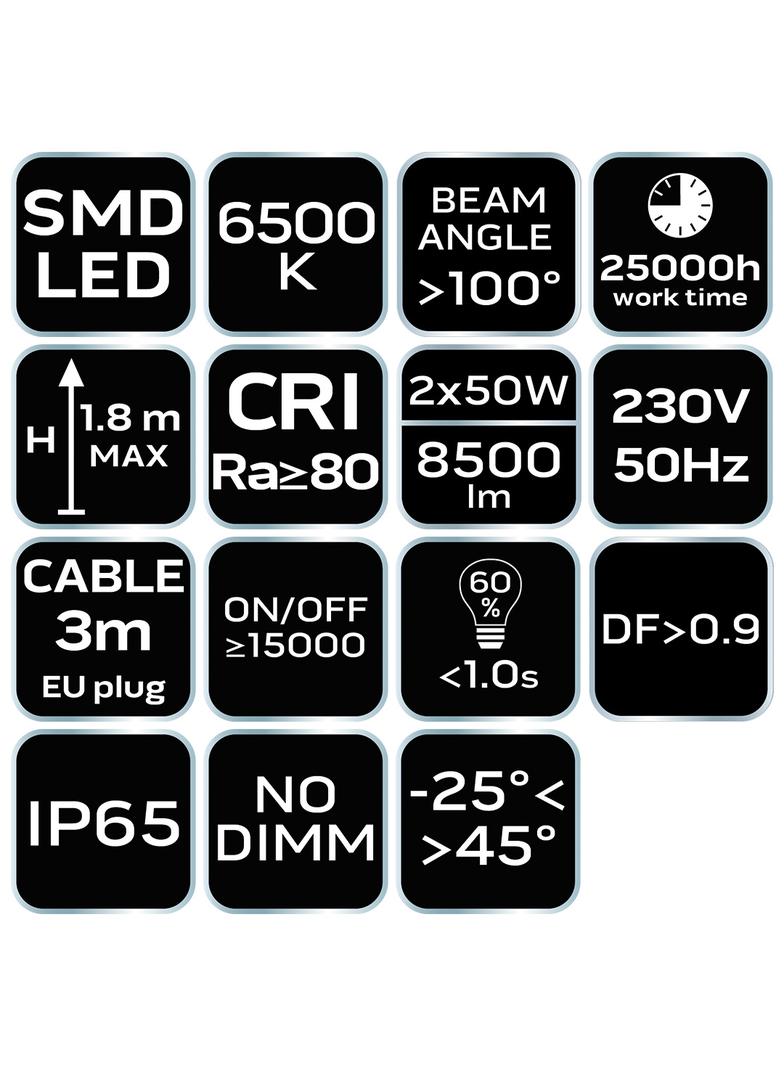 Reflektor podwójny 2x50W SMD LED 9000lm na statywie 1.8m