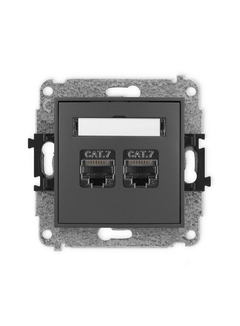 ICON Mechanizm gniazda komputerowego podwójnego 2xRJ45, kat. 7, ekranowany, 8-stykowy grafitowy mat
