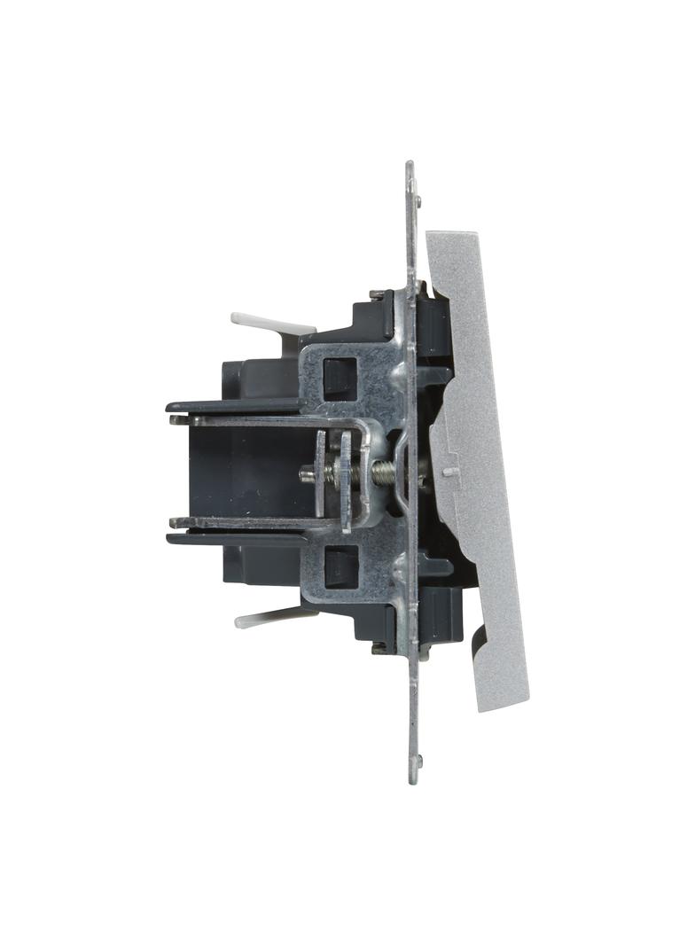 SUNO - Przycisk pojedynczy z symbolem dzwonka - 6 A - 250 V~ - zaciski automatyczne, Aluminium, Legr