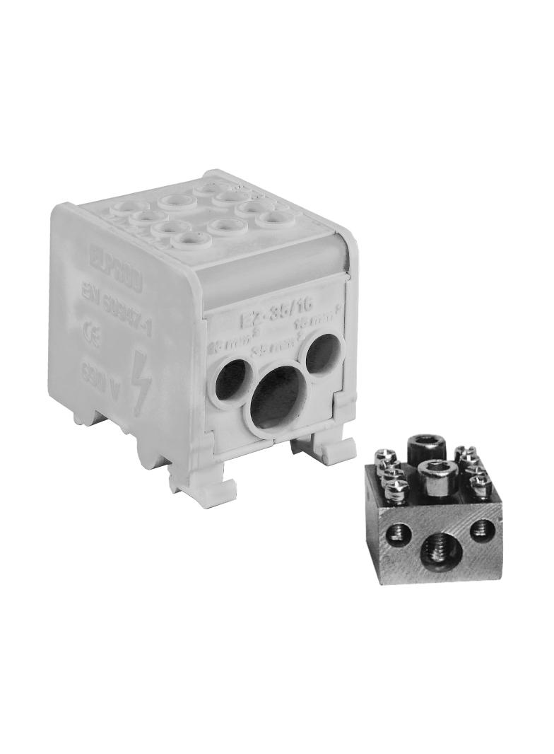 LZ1*35/16/16 ,  Odgałęźnik instalacyjny 1-segmentowy (zacisk: 1x35mm2 - 4x16mm2), szary