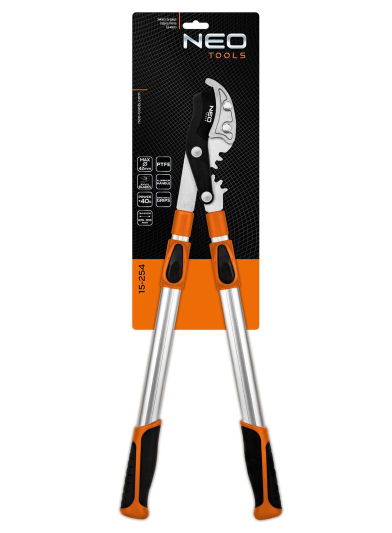 Kowadełkowy sekator do gałęzi 670 mm, zakres do 42 mm, przekładnia, teleskopowe uchwyty