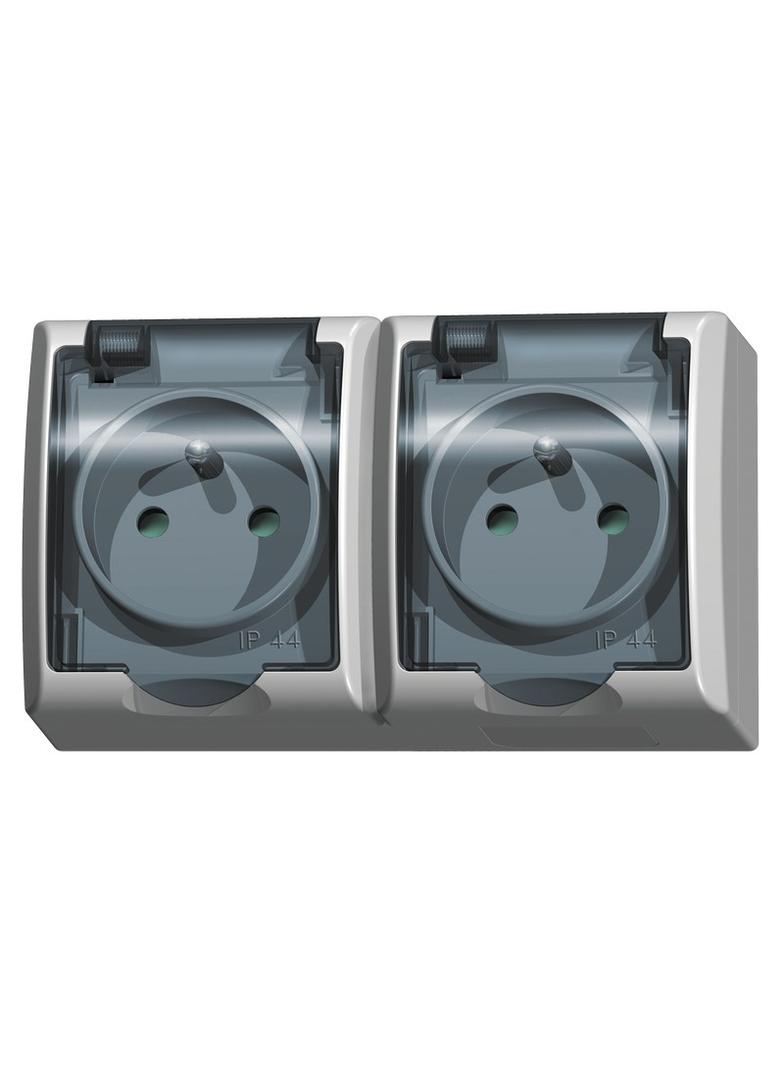 FALA Gniazdo podwójne z uziemieniem z przesłonami torów prądowych wieczko przezroczyste - kolor biał