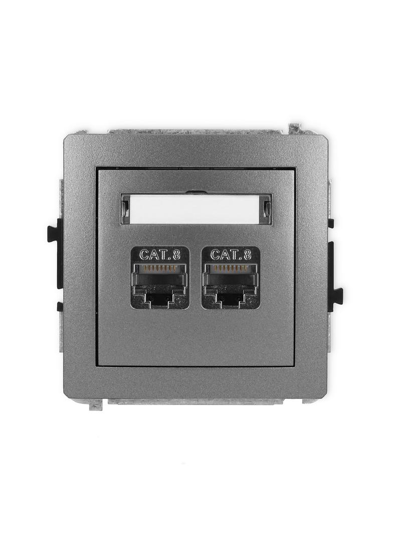 DECO Mechanizm gniazda komputerowego podwójnego 2xRJ45, kat. 8, ekranowany, 8-stykowy grafitowy