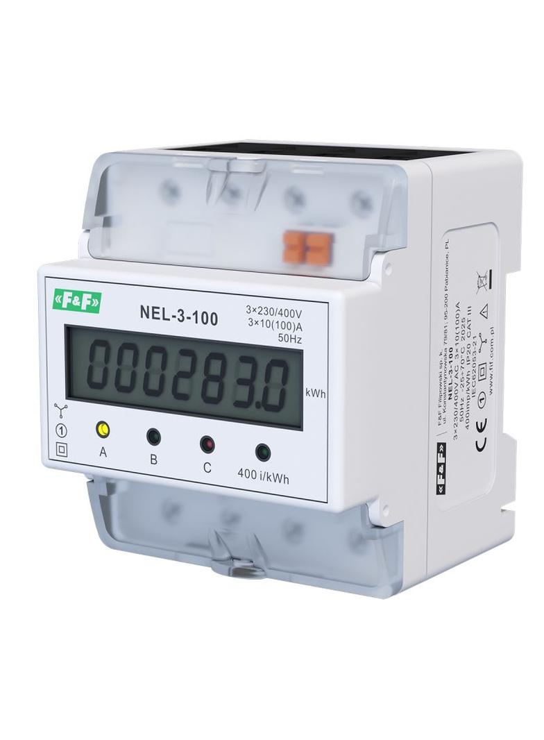 Wskaźnik zużycia energii elektrycznej 3-fazowy 3x400 VAC 100 A 4 moduły NEL-03-100 F&F