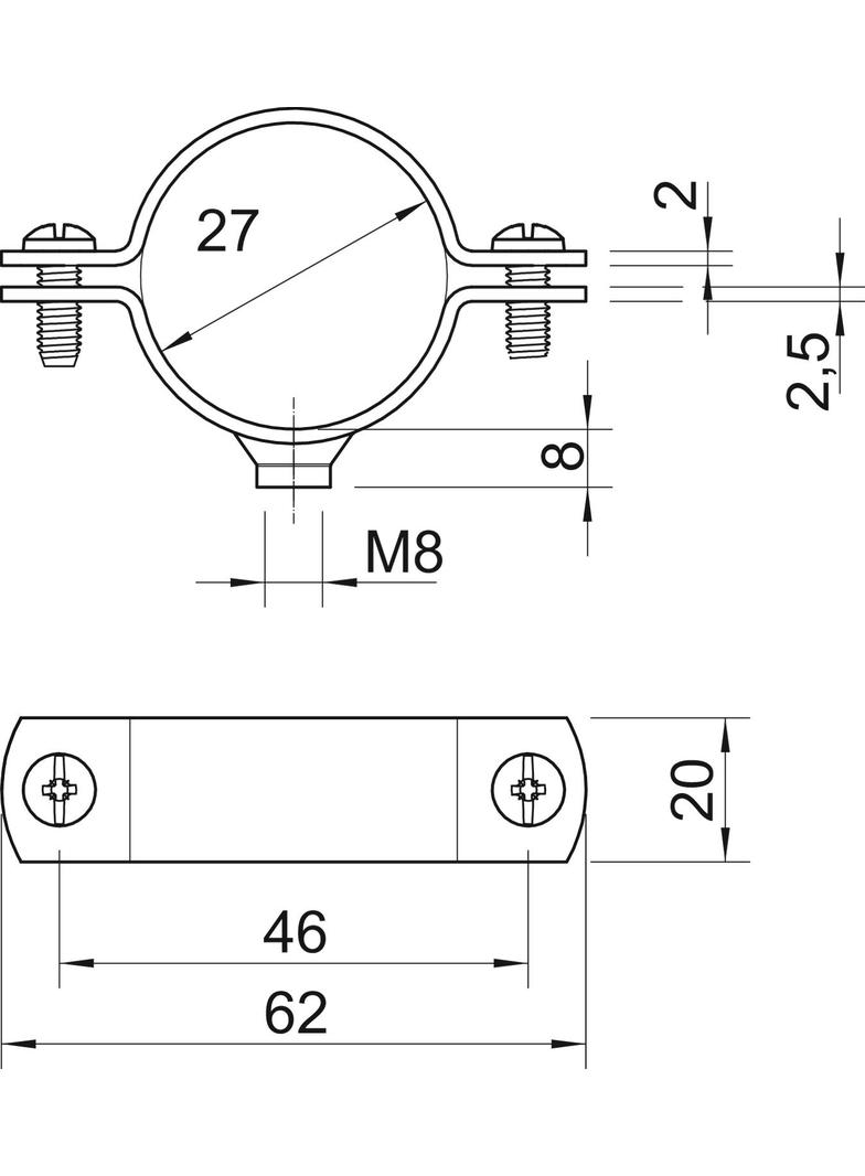 2900/W, ŚRUB.OBEJMY DYSTANS.3/4" M8 OC.
