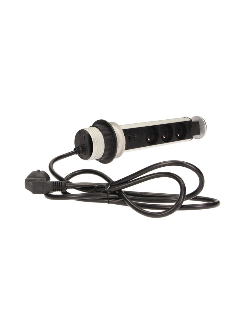 Gniazdo meblowe 3x2P+Z, 2xUSB, wysuwane z blatu 6cm, z blokadą i przewodem 1,8m