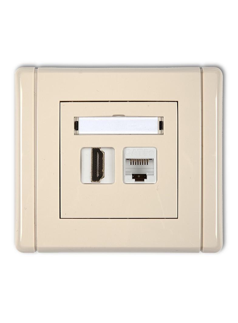 FLEXI Gniazdo pojedyncze HDMI 2.0 + gniazdo komp. poj. 1xRJ45, kat. 5e, 8-stykowe beżowe