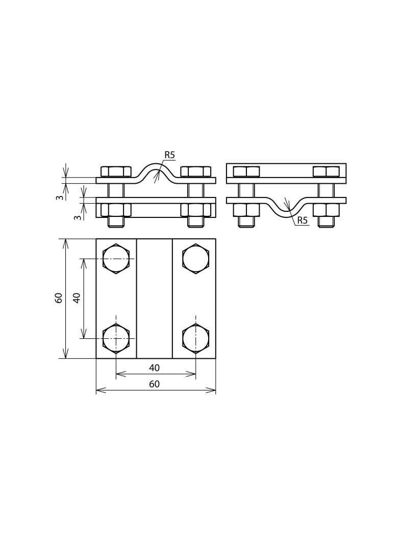 Zacisk krzyżowy bez przekładki, 60x60 mm do drutu 8-10 mm, stal nierdzewna NIRO