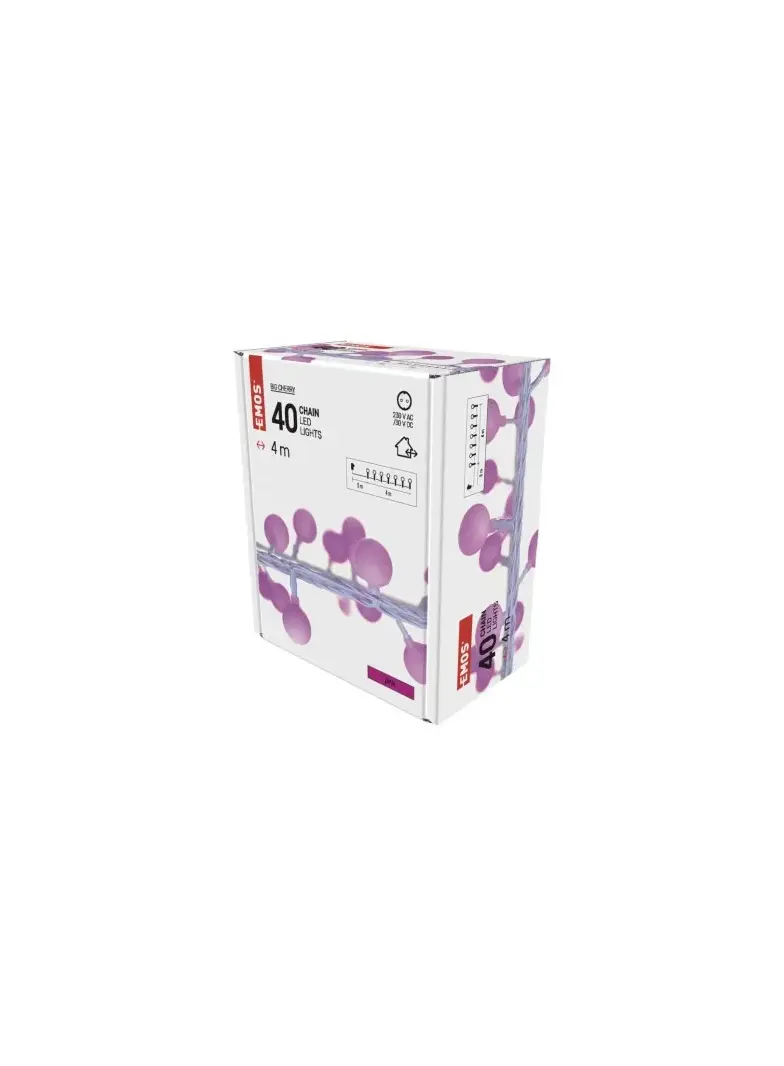 Dekoracje - 40 LED big cherry 4m IP44 róż, biały przewód, IP44, timer