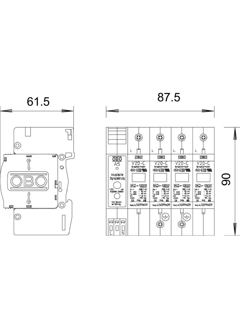 V 20-C/4+AS-280, OGRAN.PRZECIWP.4P.220V AS