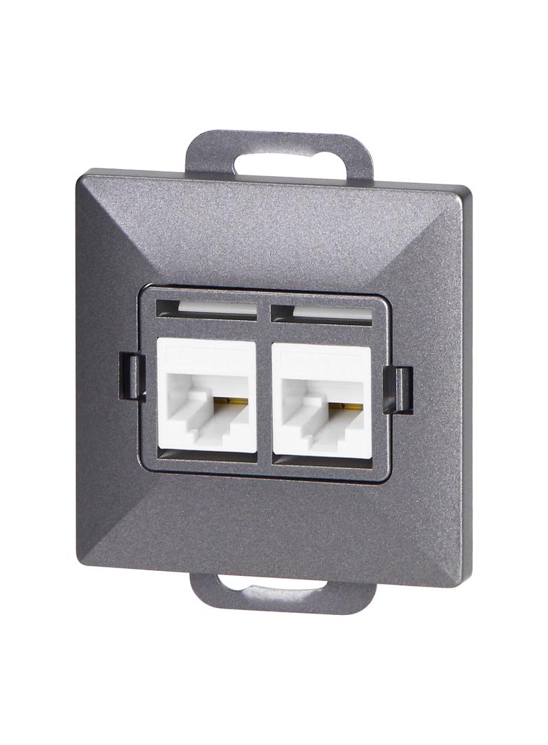 Gniazdo 2xRJ45 Cat5 Pearl, RJ45-5CAT/P2, antracyt