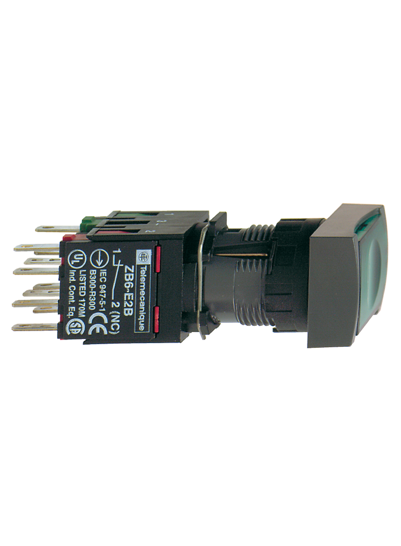 Harmony XB6 Przycisk, Podświetlany, Zielony, Płaski, 1 NO, 12...24 V AC/DC, Prostokątny, Plastik