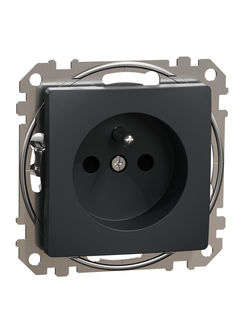Sedna Design & Elements, gniazdo 2P+PE z przesłonami, czarny antracyt
