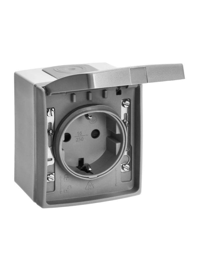 Gniazdo pojedyńcze 2P+Z Schuko AQUATIC PRO IP55, 16A, 230V AC, Szaro-Grafitowy