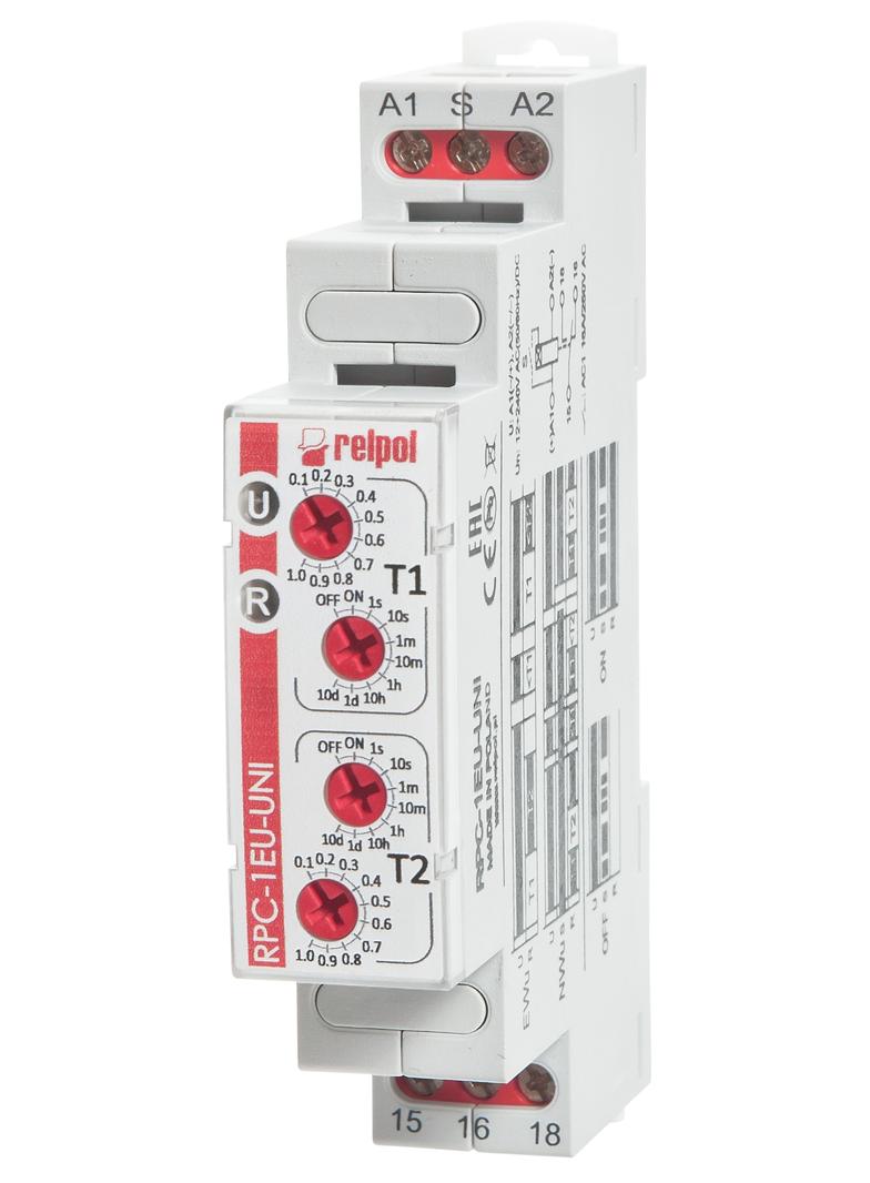 Przekaźnik czasowy 1P 1sek‑10dni 12‑240V AC/DC 50/60 Hz opóźnione załączenie RPC‑1ES‑UNI 863187 RELPOL