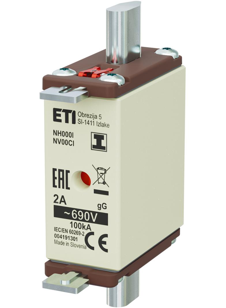 Wkładka topikowa NH zwłoczna KOMBI Zaczepy izolowane NH000/I gG 2A 690V 004191301 ETI