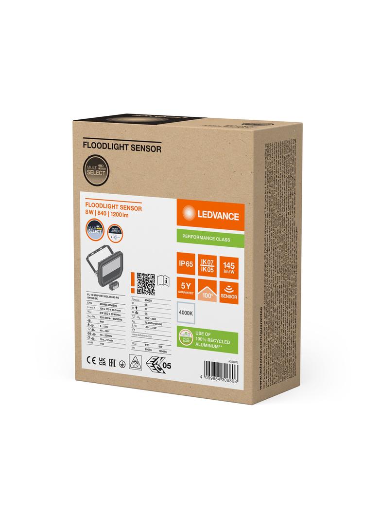 Naświetlacz LED z czujnikiem ruchu FLOODLIGHT sensor PFM G4 6W8W IP65 4000K 145lm/W czarny LEDVANCE