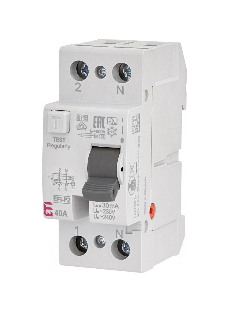 Wyłącznik różnicowoprądowy 6kA EFI6-P2 AC 25/0.03 1P+N 25A 30mA Typ AC 002061251 ETI