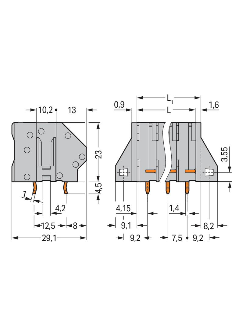 listwa zaciskowa do pł. drukowanych 10-bieg. szara raster 7,5 mm