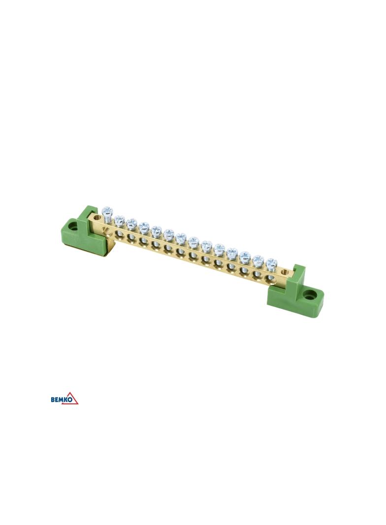 LISTWA ZACISKOWA NA IZOLATORACH PŁASKICH 6x9 14-TOROWA ZIELONA
