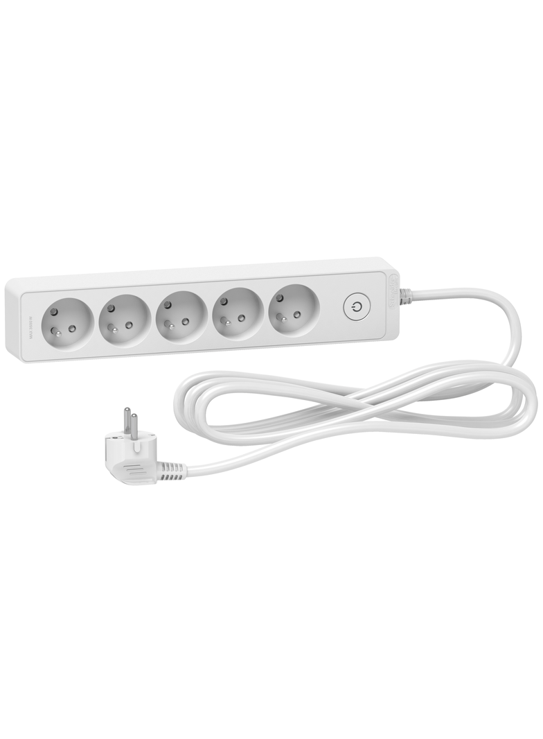 Odace, przedłużacz 5-gniazdowy z łącznikiem 3m biały