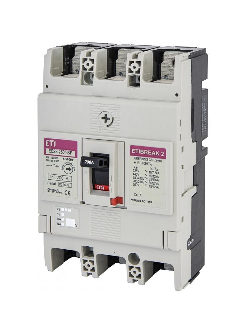 Wyłącznik mocy 3P 25kA wyzw. TM (bez regulacji) EB2S 250/3SF 200A 3P 004671838 ETI