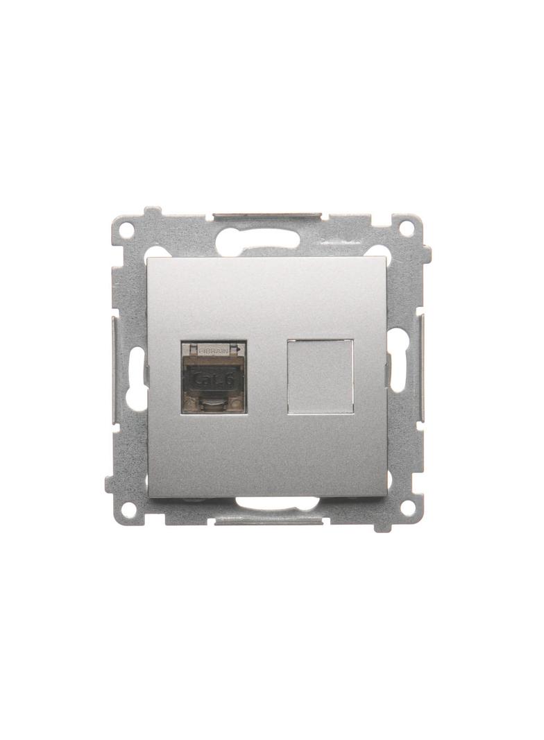 Simon 54 Gniazdo komputerowe pojedyncze RJ45 kategoria 6 ekranowane z przesłoną przeciwkurzową srebr