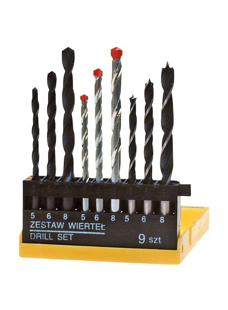 Wiertła różne (metal/beton/drewno), zestaw 9 szt.