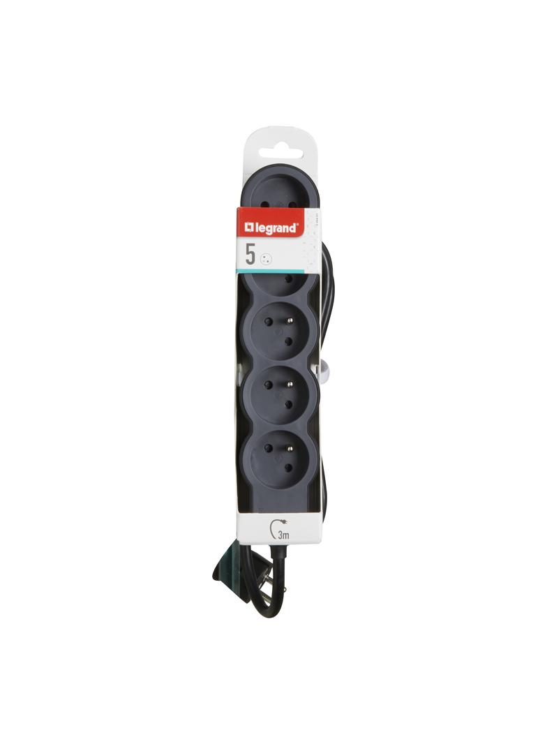 PRZEDŁUŻACZ STANDARD 5X2P+Z, Z PRZEWODEM 3.0 METRA 3X1.5 MM2 - CZARNY/GRAFITOWY, Legrand