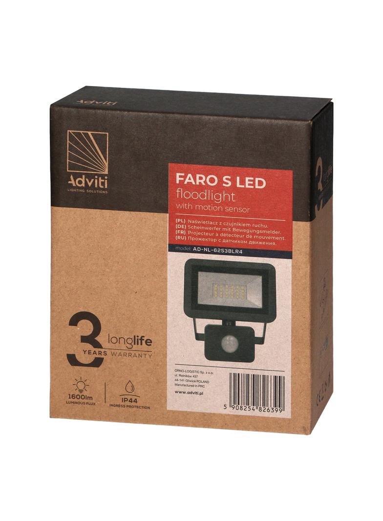 FARO S LED 20W naświetlacz z PIR, 1600lm, IP44, 4000K, aluminium + szkło AD-NL-6253BLR4 ORNO