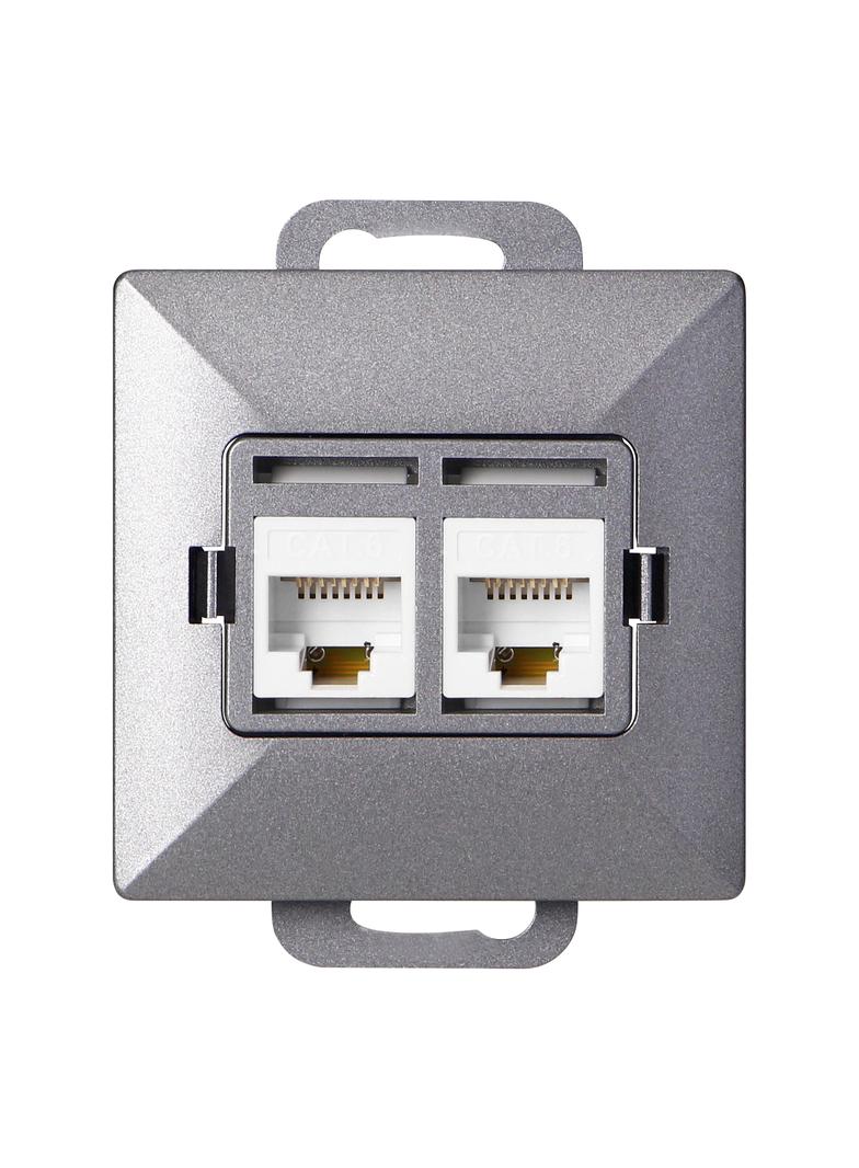 Gniazdo 2xRJ45 Cat5 Pearl, RJ45-5CAT/P2, antracyt