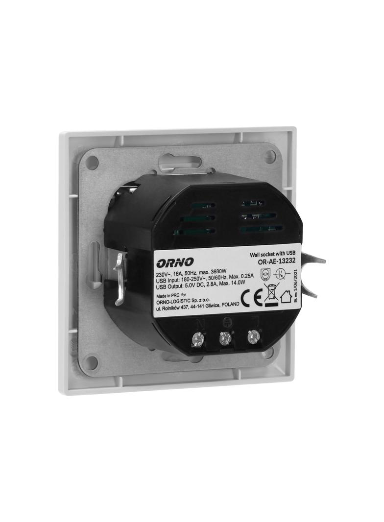 Gniazdo pojedyncze 2P+Z, USB-A + USB-C ,Wyjście 5VDC Max 2,8A OR-AE-13232 ORNO
