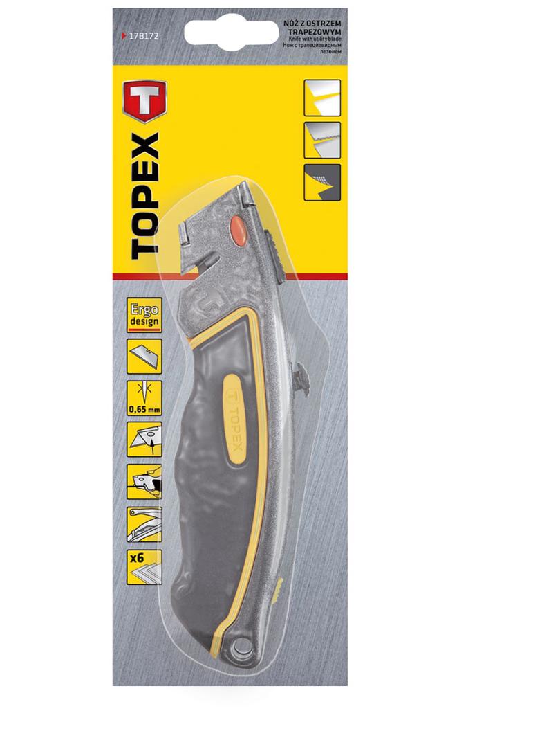 Nóż z ostrzem trapezowym, 6 ostrzy, metalowy korpus