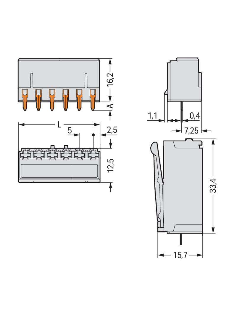 Gniazdo picoMAX raster 5mm 2‑biegunowe z prostymi pinami lutowniczymi 2092‑1302 /200szt./ WAGO
